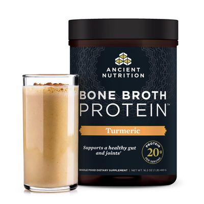 Ancient Nutrition Grass Fed, Cage Free, Bone Broth Protein Powder, 20g Protein, Hydrolyzed Collagen Peptides, Keto Paleo Friendly, Supports Joint Gut Health, Turmeric, 20 Servings