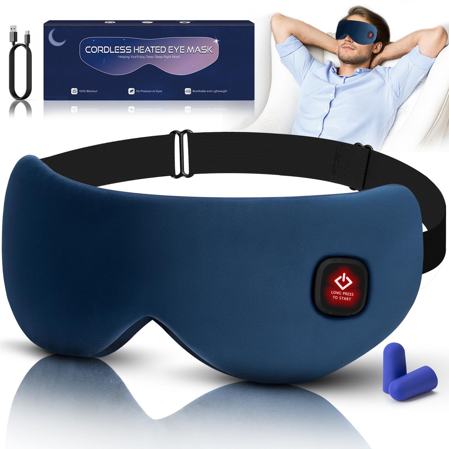 Cordless Heated Eye Mask for Dry Eyes, Blocking Light Sleeping Mask Warm Eye Compresses Electric Eye Heating Pad for Stye Eye Treatment Blepharitis Sinus Migraine Gifts for Woman Man