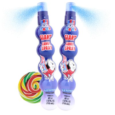 Needzo Blue Raspberry ICEE Spray Candy, Sweet and Sour Liquid Candies, Birthday Party Favor Treats, 3.72 Fl Ounces (Pack of 2) Lollipop Swirl Sticker Included