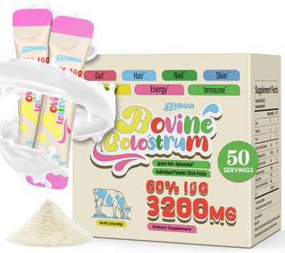 Colostrum Supplement Powder - Grass Fed Bovine Colostrum with 60 IgG, Hyaluronic Acid, Zinc Biotin Supports Gut Health, Immune System, Beauty Hair Growth Unflavored, 50 Servings Packets