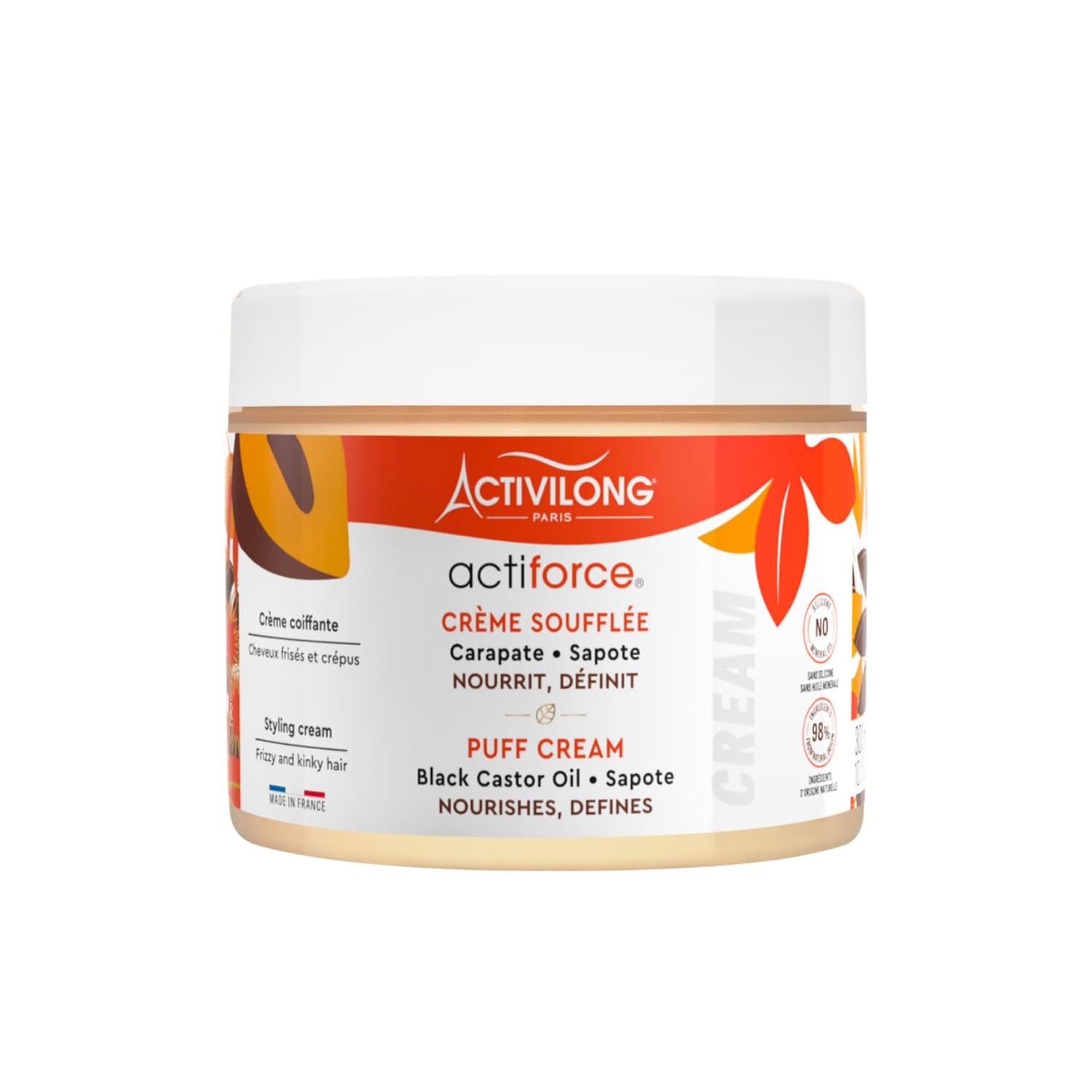 Activilong Actiforce Puff Cream - Blow-Dry Cream Infused with Black Castor Oil and Sapote - Rich Creamy Texture for Thicker Hair - Strength and Vitality for Your Hair - 300 ml.
