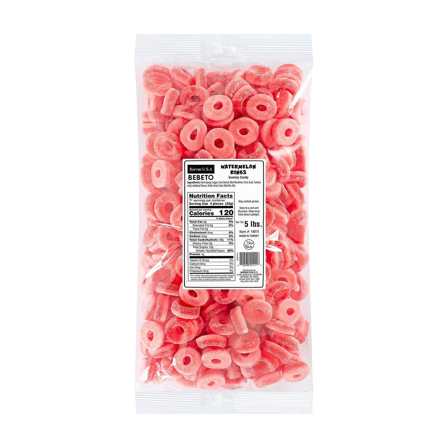 Kervan Candy Bebeto Watermelon Rings - Fruity, Soft, Sweet Sour Gummy Candy Bulk for Kids, Gift Snacks and Parties - Watermelon Ring Gummies Big Party Size Bag (5 lbs)