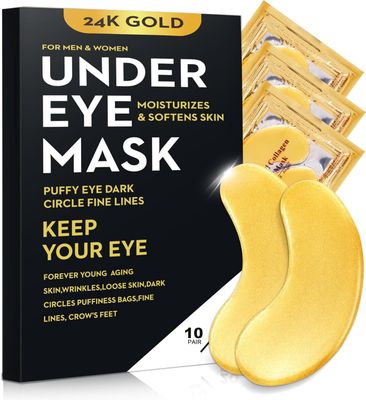 20Pcs10Pairs Under Eye Patches Gold for Dark Circles, Puffy Eyes, and Wrinkles, 24K Gold Eye Mask for Face, Eye Cream for Men and Women