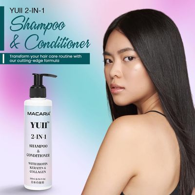 Yuii Biotin Keratin 2in1 Shampoo Conditioner Set - Color Treated Hair, All Hair Types, Men, Women, Kids - Natural Growth, Color Damage Safe, Travel Size, Advanced DHT Blocker, Japanese Technology