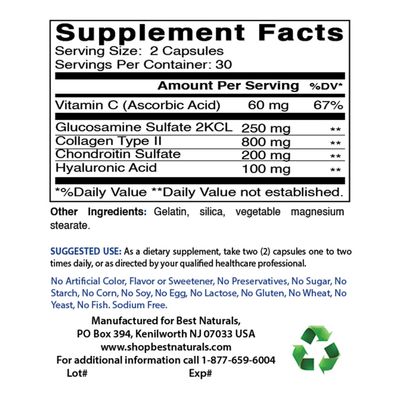 Best Naturals Hyaluronic Acid 100 mg 60 Capsules - Support Healthy Joints and Youthful Skin