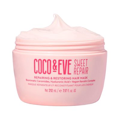 Coco Eve Sweet Repair Repairing and Restoring Hair Mask. 85 stronger hair, reduce hair damage by 65. Biomimetic Ceramides, Hyaluronic Acid, Vegan Keratin. Increase Hydration Shine.