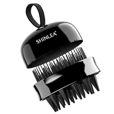 SHINLEA 2 in 1 Scalp Massager Shampoo Brush with Soft Silicone Bristles for Hair Growth and Dandruff Removal, Hair Brush Head Massager Scalp Scrubber Exfoliator for Both Wet and Dry Use (Black)