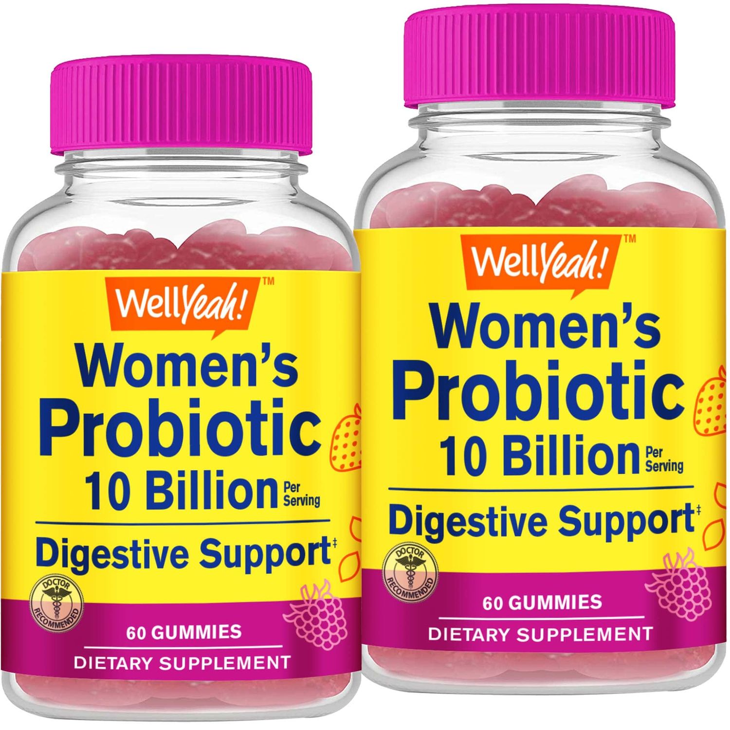 WellYeah Probiotics for Women Gummies (2 Pack) - 10 Billion CFU - for Digestive Support, Gut Health, and Feminine Health Support -Berry Flavor - Vegan, Delayed Release Womens Probiotic - 60 Gummies