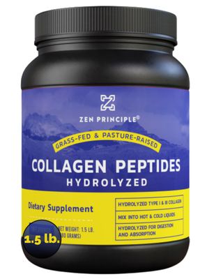 Zen Principle Grass-Fed Collagen Peptides 1.5 lb. Anti-Aging Hydrolyzed Protein Powder for Healthy Hair, Skin, Joints Nails. Paleo and Keto Friendly, GMO and Gluten Free, Pasture-Raised Bovine.