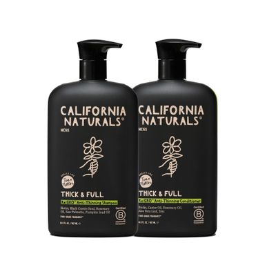 California Naturals Mens Re:Gro Shampoo and Conditioner Duo Set, Anti-Thinning Hair Growth Support, All Hair Types, Vegan, Natural, Cruelty, Silicone, Paraben Sulfate Free for Men, 16.5 oz