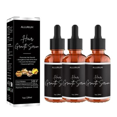 Allurium Hair Growth Serum with Organic Herbs and Natural VitaminDesigned for Black Women (3Pack)