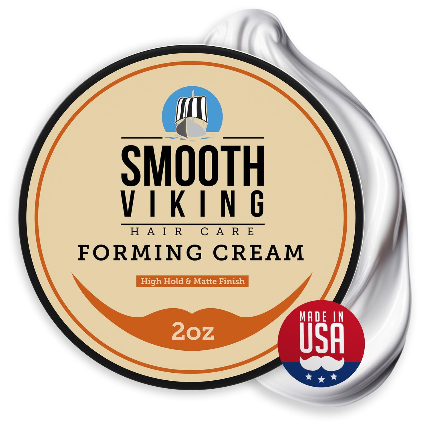 Smooth Viking Forming Cream - High Hold Styling Cream for Matte Finish, Men&#39;s Hair Products, Hair Paste for Short, Curly and Long Hair, Made in USA, 2oz