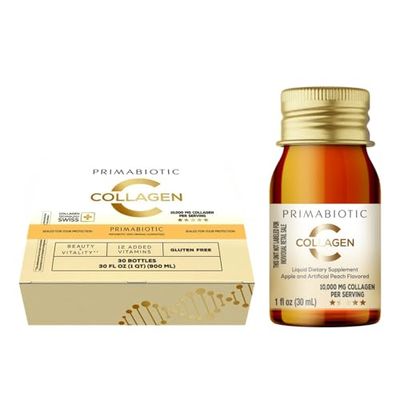 PRIMABIOTIC Liquid Collagen - High Collagen Content 10,000 Mg Per Serving - Hydrolyzed Collagen and 12 Vitamins - Gluten Free- 900 Ml - Pack of 30 Bottles x 30 Ml (1)