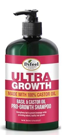 Difeel Brand Ultra Growth Shampoo, 12 oz - Made with Basil Castor Oil, Sulfate Free, Natural , Pro Growth for Thinning Hair, Unisex
