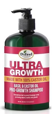 Difeel Brand Ultra Growth Shampoo, 12 oz - Made with Basil Castor Oil, Sulfate Free, Natural , Pro Growth for Thinning Hair, Unisex