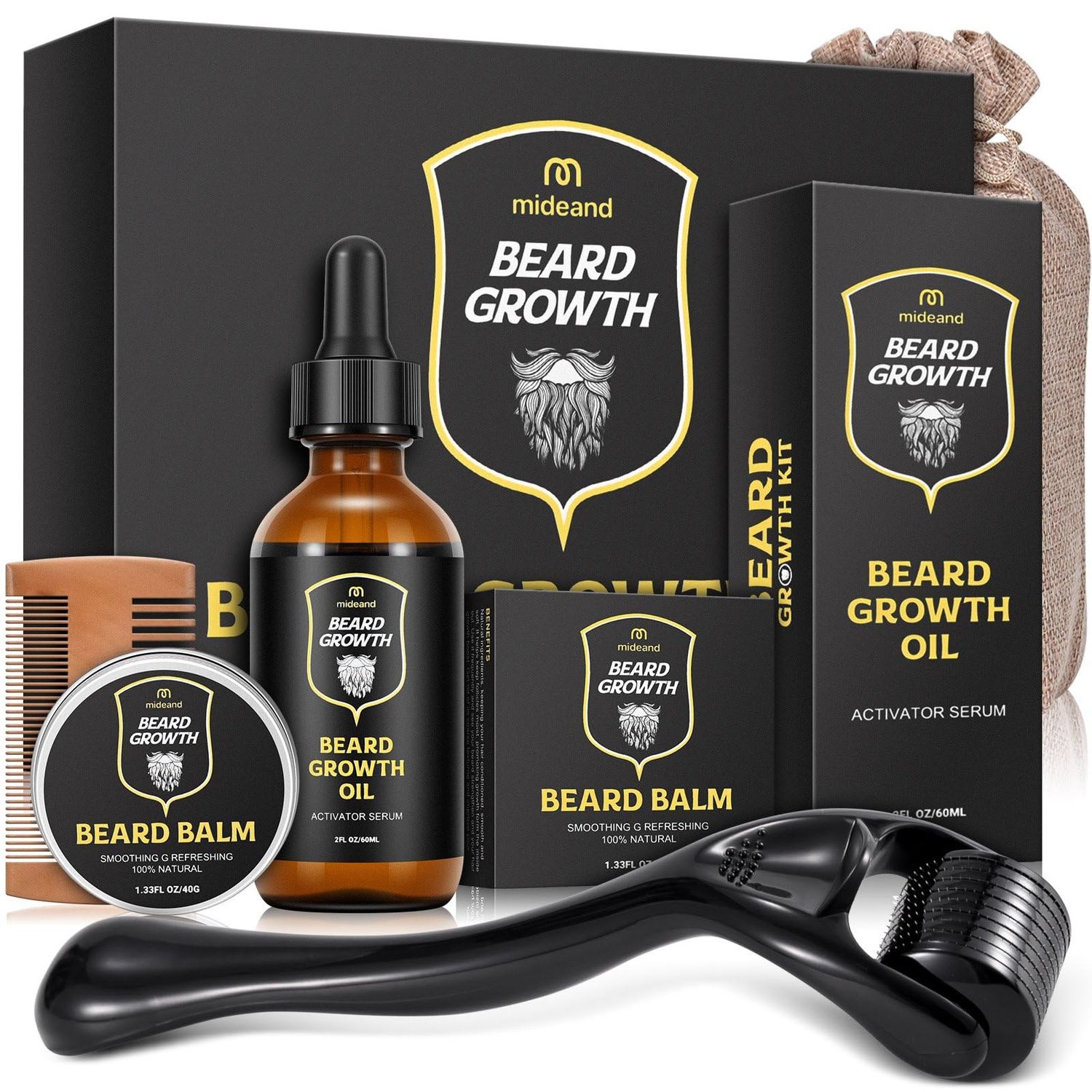 Beard Growth Kit - Beard Kit for Men, Beard Growth Oil (2oz), Beard Balm, Beard Comb, Massager for SpotPatchy Beard - Christmas, Anniversary, Birthday Gifts for Men, Dad, Husband, Boyfriend