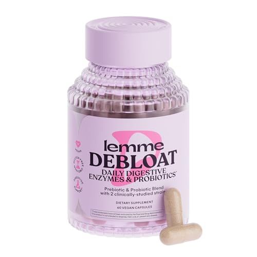 Lemme Debloat 3-in-1 Prebiotic, Probiotic Digestive Enzyme Capsules for Bloating Gas Relief - 2 Clinically Studied Probiotics w5 Digestive Enzymes to Improve Digestion, Women Men, (60 Count)