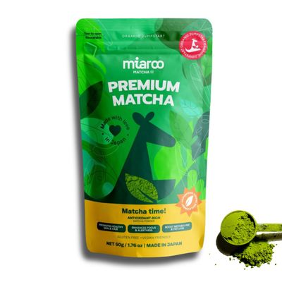 Japanese Ceremonial Grade Matcha 50g (25 Servings, 70mg Caffeine) Green Tea Powder, Coffee Replacement for Energy, Calm Focus No Jitters or Crash Perfect for Lattes, Smoothies, Detox Miaroo