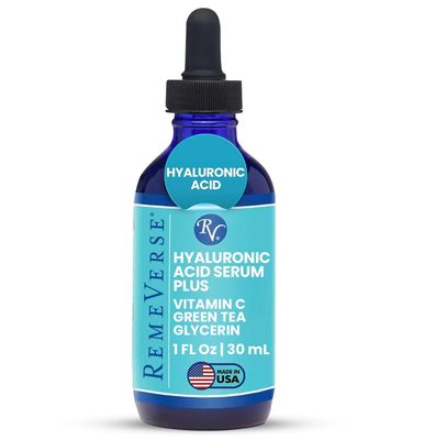 RemeVerse Hyaluronic Acid Serum with Vitamin C Green Tea Extract - 100 Pure Formulation for Face, Lips Dcollet - Intense Moisture for Dry Skin Fine Lines for a Youthful Plump Look, 1 oz