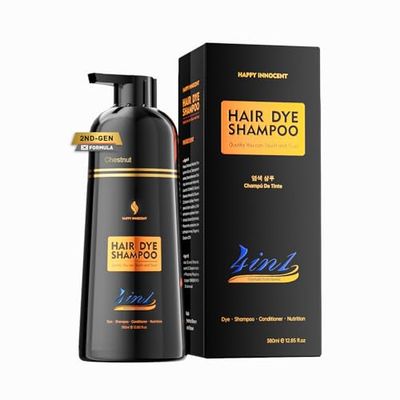 Happy Innocent Hair Dye Shampoo for Woman Man, Hair Color Shampoo 4 in 1 for Gray Hair, Long Lasting Chestnut Brown Hair Dye, No Harsh Chemical, Herbal extract