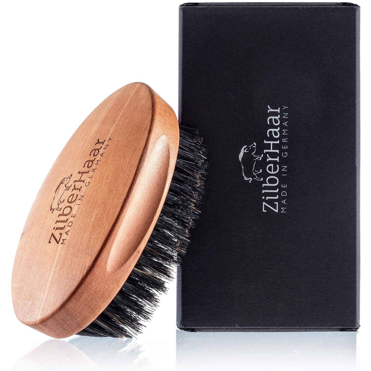 ZilberHaar - Men&#39;s Slanted Bristle Hair and Beard Brush - Natural Boar and Pearwood Military Style