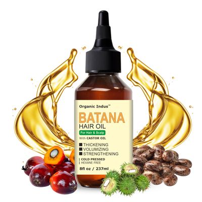 Organic Indus Batana Hair Oil for Hair Growth, Nourishment, and Shine Infuse with Castor Oil, 8 Ounce