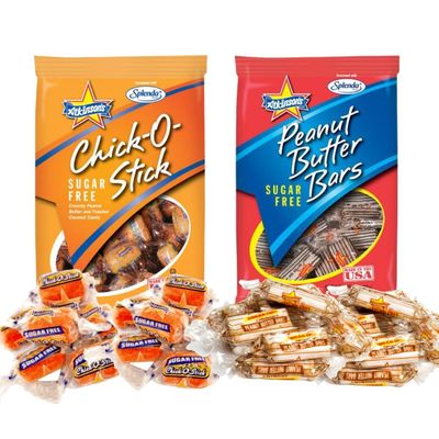 Atkinson&#39;s Sugar Free Classics Gift - Chick-O-Stick Nuggets Peanut Butter Bars - Pack of 2, 3.75 oz. Bags, One Each Variety By Lyza&#39;s Sweets Treats