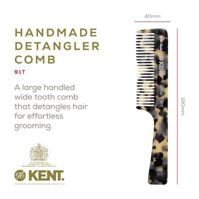 Kent 91TW Detangler Combs for Women Wide Tooth Hair Comb for Curly and Wavy Hair, Wide Tooth Combs and Wet Hair Comb, Large Handle Wide Tooth Shower Comb for Hair for Effective Detangling Kent Comb