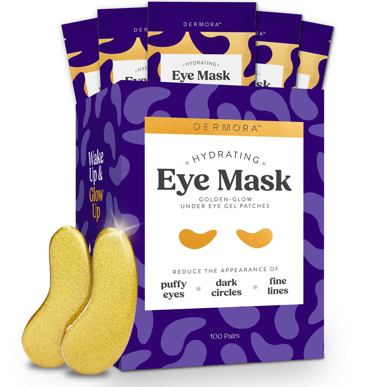 DERMORA Golden Glow Under Eye Patches (100 Pairs Eye Gels) - Rejuvenating Treatment for Dark Circles, Puffy Eyes, Refreshing, Revitalizing, Travel, Wrinkles
