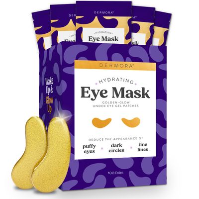 DERMORA Golden Glow Under Eye Patches (100 Pairs Eye Gels) - Rejuvenating Treatment for Dark Circles, Puffy Eyes, Refreshing, Revitalizing, Travel, Wrinkles