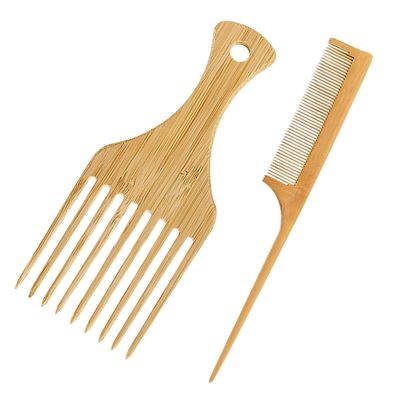 QIYUDA 2-Pack Natural Wooden Hair Picks for Curly, Thick, Wavy, Straight Afro Hair