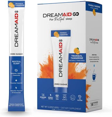 Sleep Aid Drink Mix, DreamAid, Melatonin, Chamomile - Helps Adults Fall Asleep Faster, Sleep Longer and Wake up Feeling Rejuvenated, Zero Sugar Keto Friendly, 14 Servings (Pack of 1)