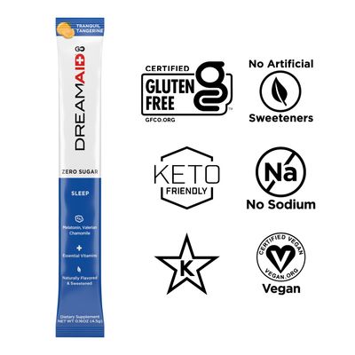 Sleep Aid Drink Mix, DreamAid, Melatonin, Chamomile - Helps Adults Fall Asleep Faster, Sleep Longer and Wake up Feeling Rejuvenated, Zero Sugar Keto Friendly, 14 Servings (Pack of 1)