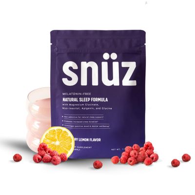 snz Natural Sleep Support Supplement with Magnesium Glycinate, Myo-Inositol, Apigenin Glycine, Melatonin Free, Sleep Aid for Adults, Non GMO, Gluten Free, Vegan, Raspberry Lemon Flavor, 30 Svgs