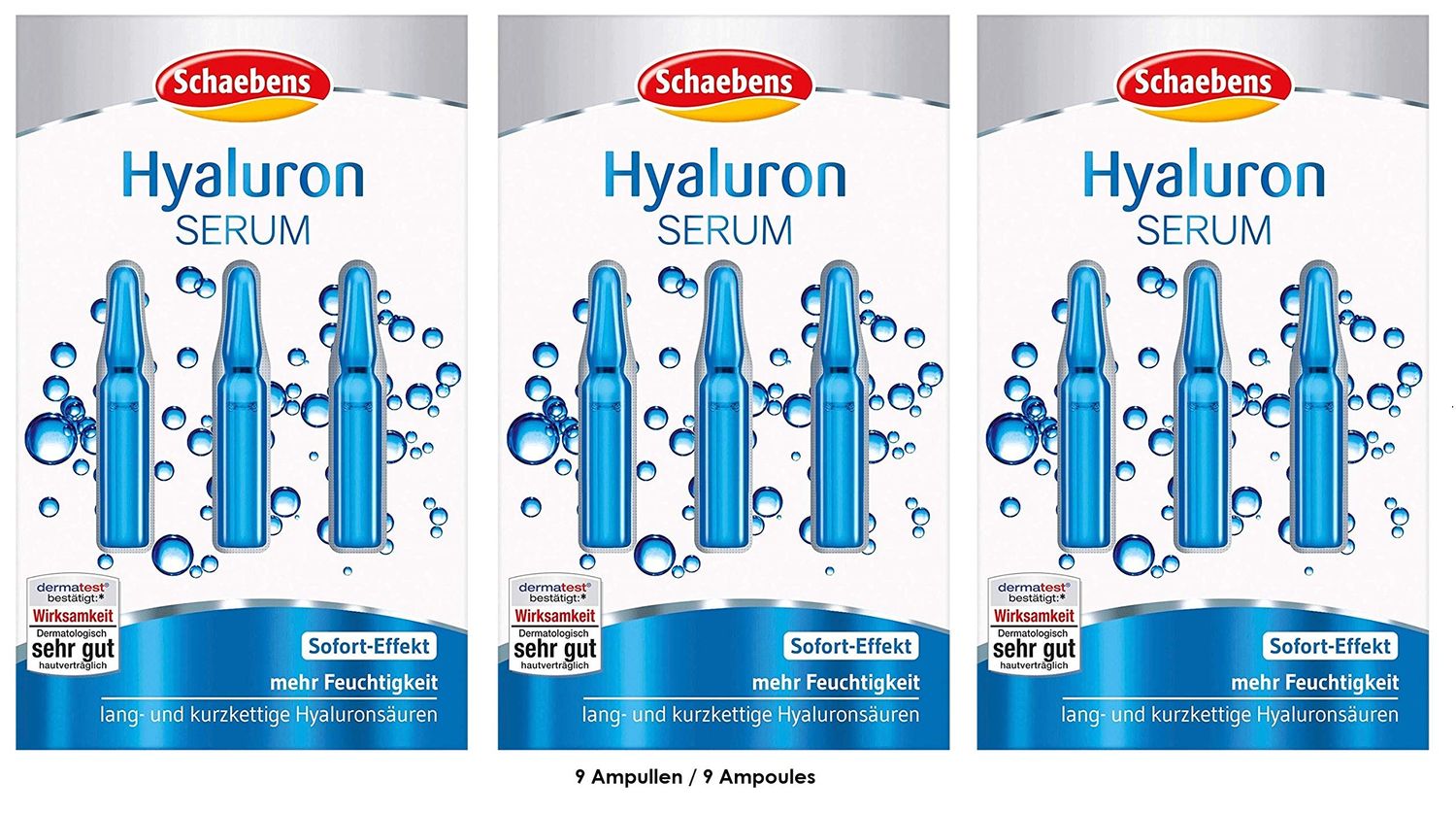 Schaebens Hyaluron SERUM - immediate effect - more moisture - 9 ampoules, 1 mL each, for 9 applications