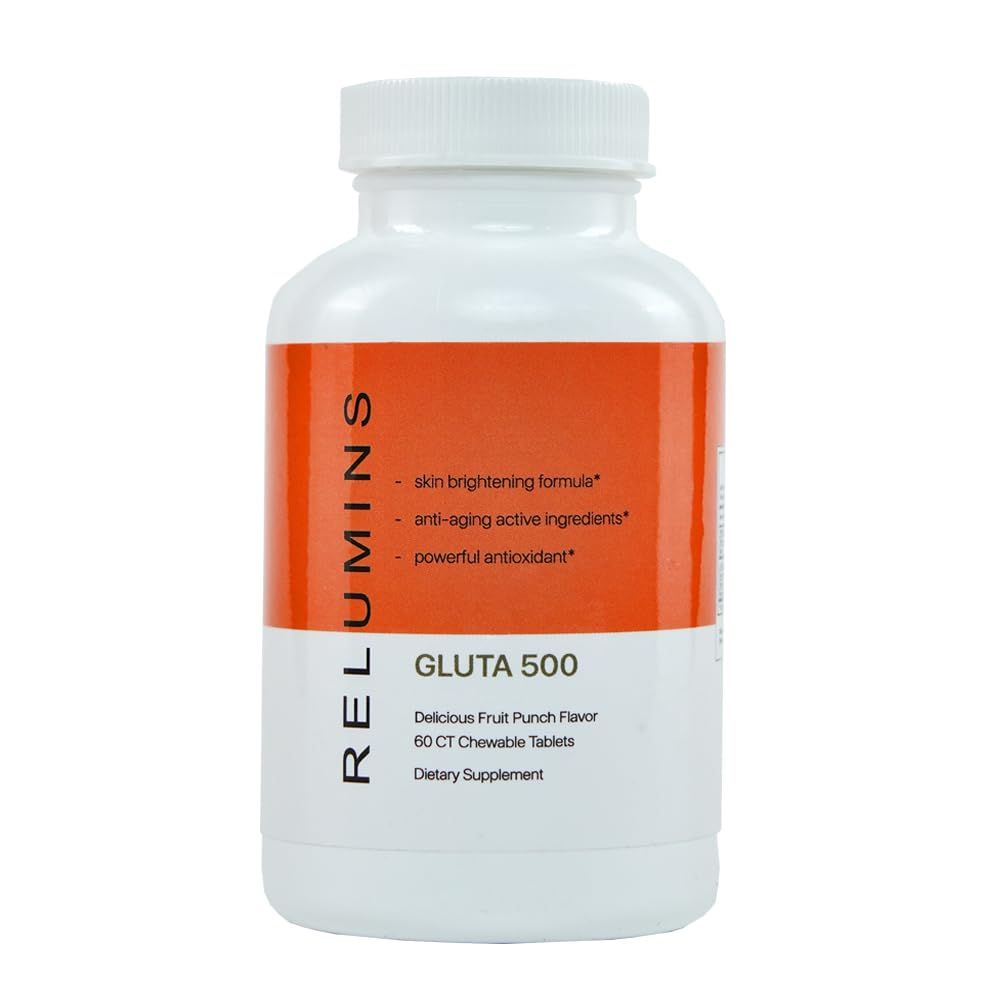 Relumins Gluta 500 - ChewableSublime Wall Glutathione Complex with Advanced Skin Nutrition - Hyaluronic Acid, VIT C, Biotin Plus 4 Powerful Actives - Fruit Punch Flavored - 60CT