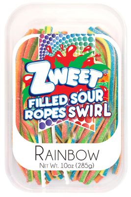 Zweet Sour Rainbow Ropes Swirl 10 Ounce - Sour Kosher Candy, Halal Candy - Resealable Pack of Sour Licorice Ropes, Rainbow Candy