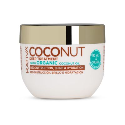 Kativa Organic Coconut Deep Treatment Mask (8.45 Fl Oz), Rebuild and Repair Shiny Silky Hair, for Damaged, Sensitized, Dehydrated Dull Hair, Sulfate Free, Gluten Free, Paraben Free