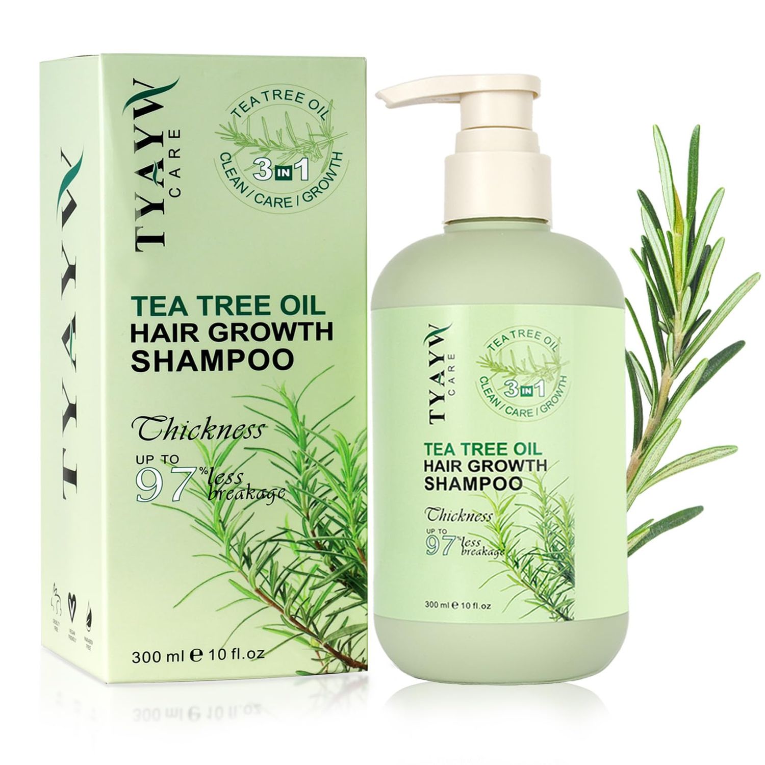 JINGDAIBURY Rosemary Hair Growth Shampoo 3-In-1, Tea Tree Thickening for Regrowth, Strengthening Mint Biotin for Thinning and Loss Soothes Scalp for Men Women, 300ml