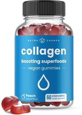 NutraChamps Collagen Boosting Gummies, Collagen Booster Gummy for Natural Collagen Production, Vegan Pectin Supplements Chews for Women Men, 60 Peach Vitamins Gummies