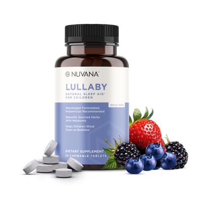 Nuvana Lullaby Gentle Kids Natural Sleep Aid Pediatrician Recommended Delicious Low Dose Melatonin Non-Habit Forming Mixed Berry Chewable Tablets with Chamomile, Magnesium for Kids 3