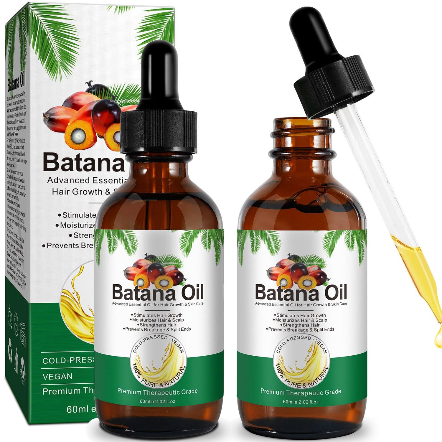 Batana Oil for Hair Growth 2pack, 100 Pure Unrefined Batana Oil Promotes Hair thickness, Repairs Damaged Hair, Smoothes Hair, Organice Batana Oil for Women Hair Loss, Christmas Gifts for Women