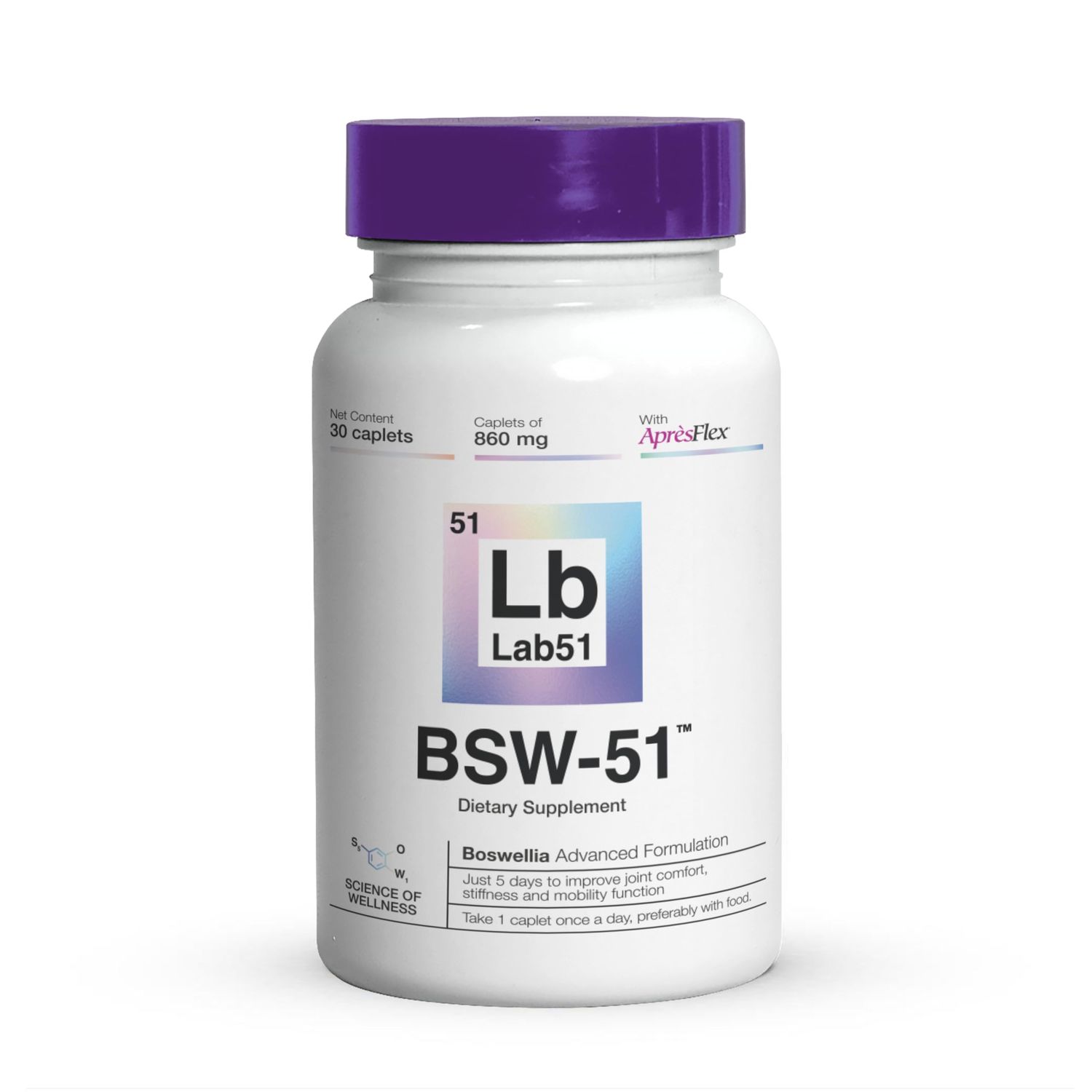 Lab51 BSW-51 Hyaluronic Acid Supplement - Boswellia Serrata AprsFlex, Hyaluronic Acid Piperine - 30 Caplets, 860mg - Joint Comfort, Mobility Stronger Cartilage Support