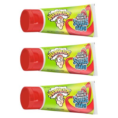 WARHEADS Sour Watermelon Squeeze Candy - Mouth-puckering Liquid Gel Candy - 2.25 oz. Tubes - 3 Pack