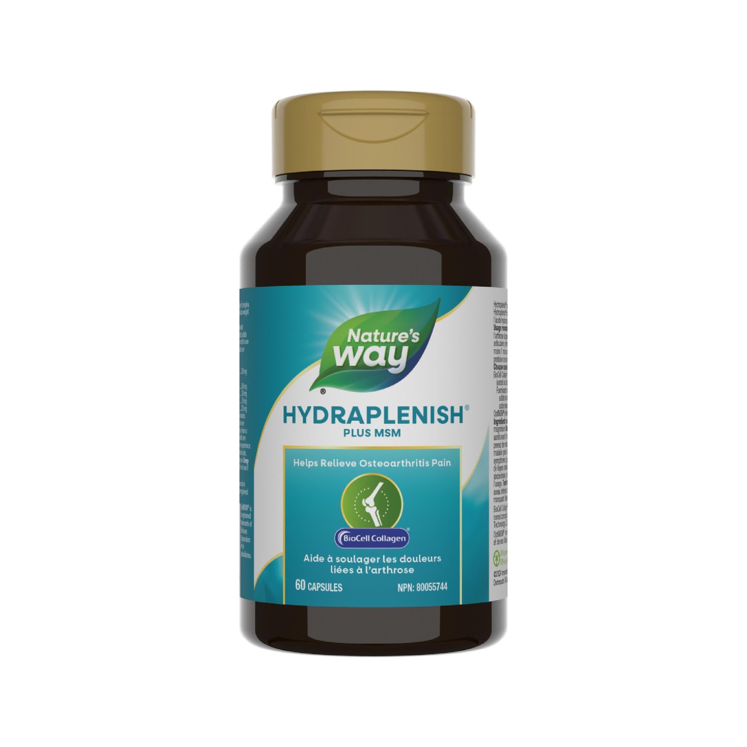 Natures Way Hydraplenish, with Unique BioCell Collagen, Hyaluronic Acid, OptiMSM, Supports Healthy Hair, Skin and Nails, 60 Capsules (Packaging May Vary)