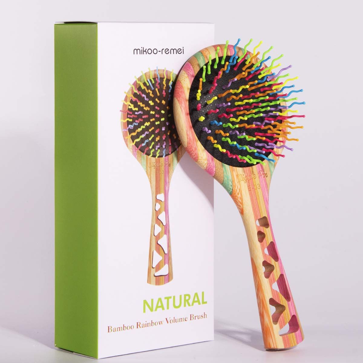 Bamboo Hair Brush, Girls Hair Brush, Rainbow Bamboo Paddle Hair Brushes for Women, Men and Kids, Health and Massage Scalp Brush Everyday Brush(Large)