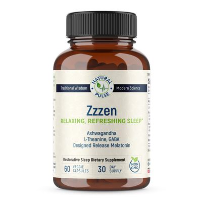 Natural Pulse Zzzen, Relaxing Refreshing Sleep, Relieves Stress and Improves Mood, L-Theanine, Ashwagandha, GABA, Melatonin with Botanical Blend, NonGMO, Sleep Aid Supplement for Adults, 60 Caps