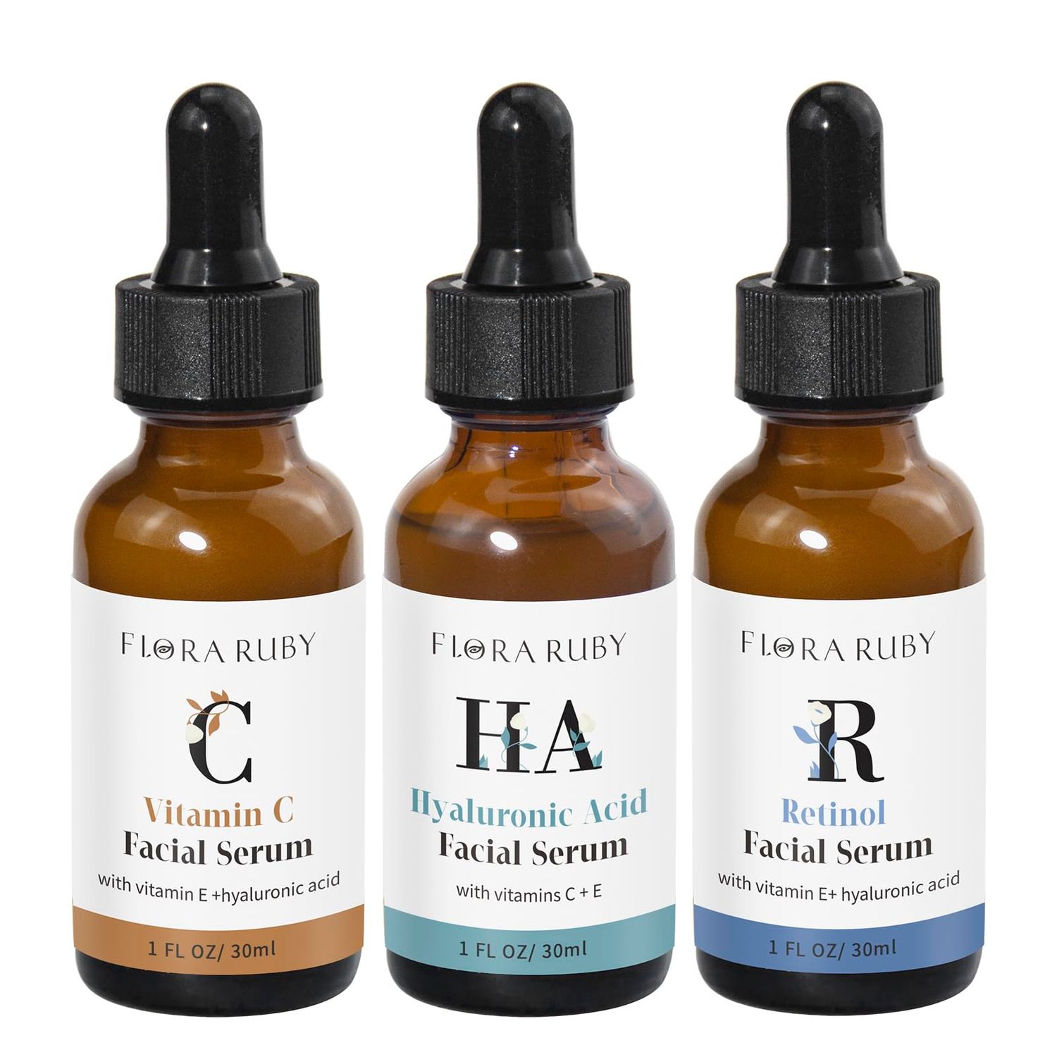 Vitamin C Serum, Retinol Serum Hyaluronic Acid Serum for Face Skin Care Set Facial Serum, Power Face Serums for Sensitive Skin, Fine Lines Wrinkles - 3 count of 1 Fl Oz