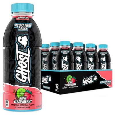 GHOST Hydration Drink, Kiwi Strawberry- RTD Sports Drink with Electrolytes, Natural Vitamins Minerals - All Day Lifestyle Hydration Beverage - Zero Caffeine Zero Sugars - 16.9 Fl Oz, 12 Pack