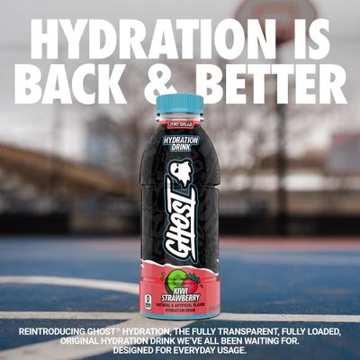 GHOST Hydration Drink, Kiwi Strawberry- RTD Sports Drink with Electrolytes, Natural Vitamins Minerals - All Day Lifestyle Hydration Beverage - Zero Caffeine Zero Sugars - 16.9 Fl Oz, 12 Pack